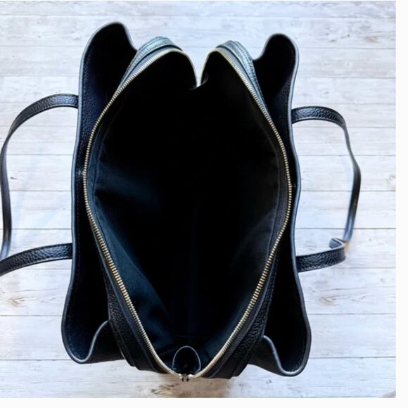 QUINCE Italian Leather Triple Compartment Work Tote Black shoulder bag satchel - Picture 6 of 16